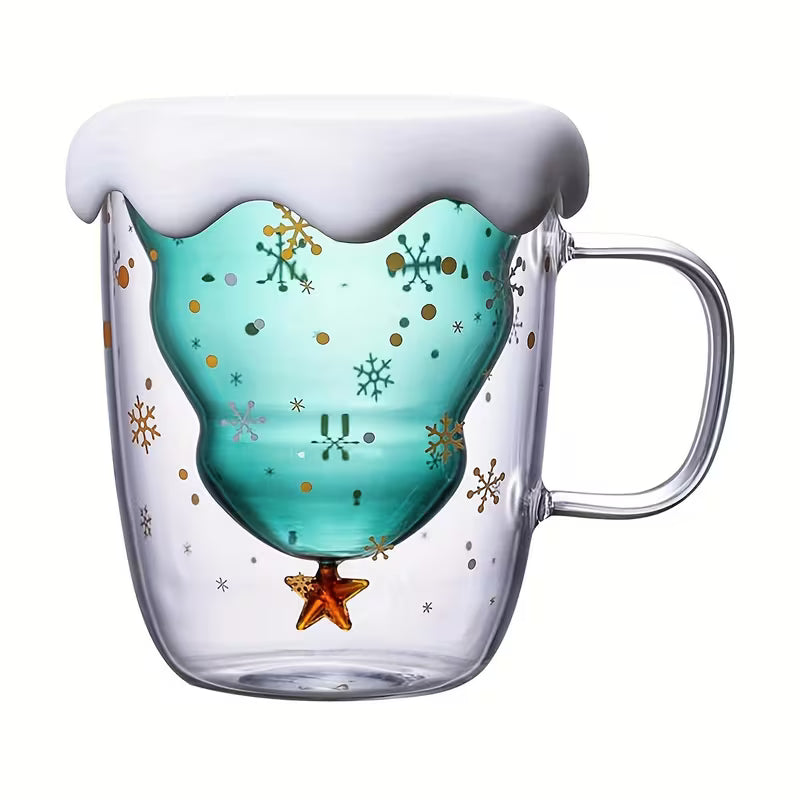 10oz Christmas Double-Wall Glass Coffee Mug, Insulated Holiday Tea Cup