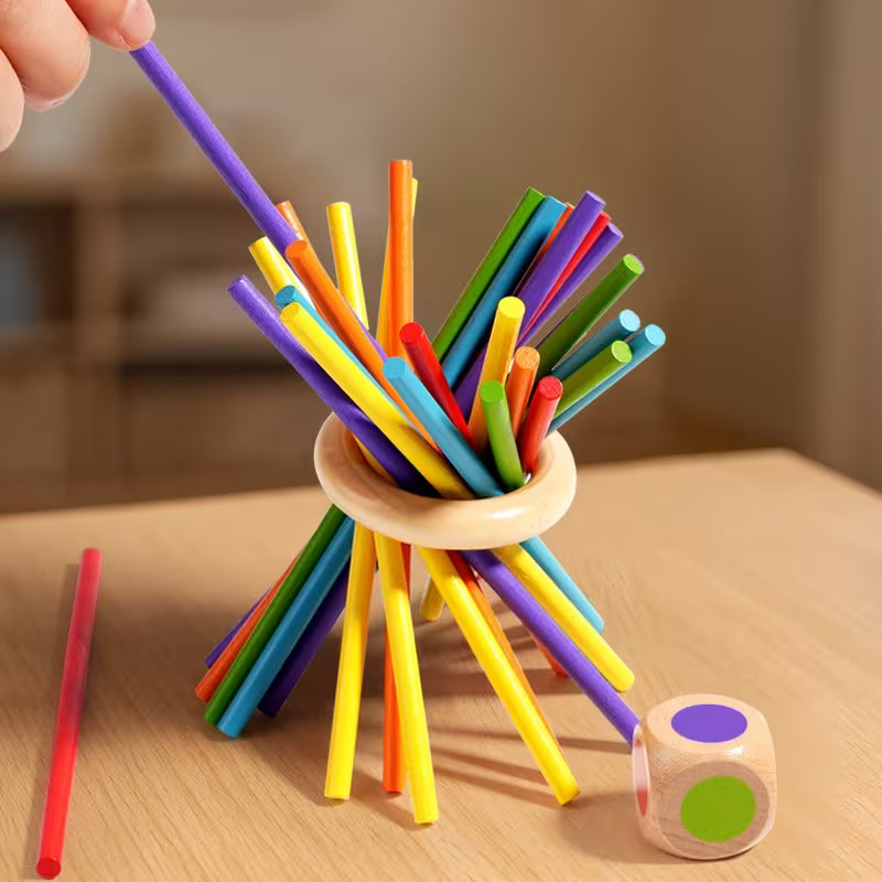 Wooden 3-in-1 Pull Stick Game | Kids Dice Rolling Color Matching Parent-Child Board Game