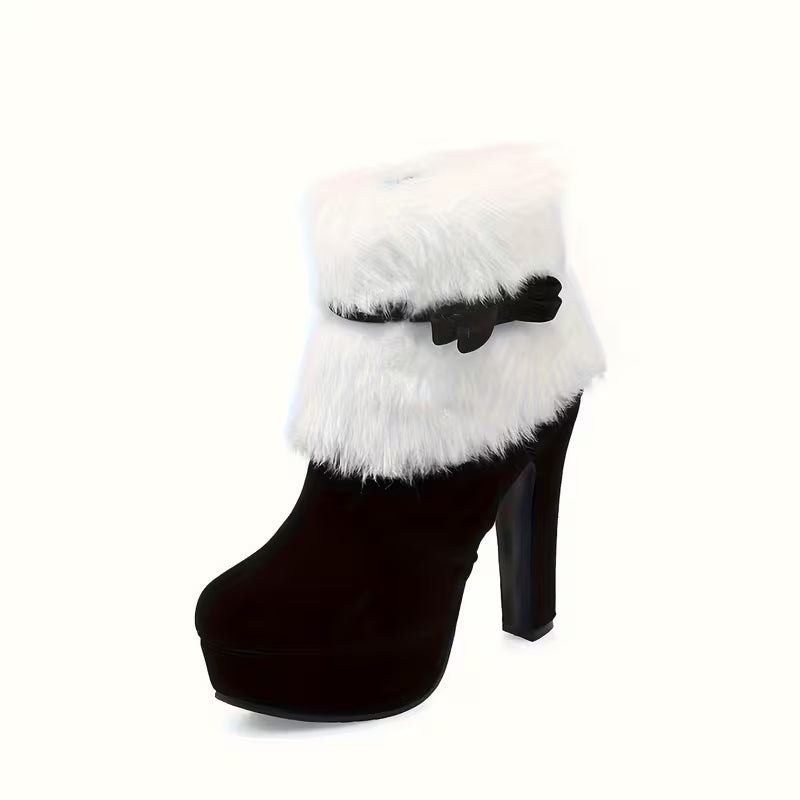 Women's Platform Plush Christmas Boots, High Heel Warm Winter Booties