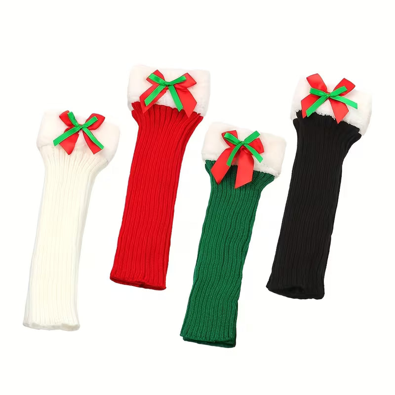Christmas Plush Leg Warmers with Bows, Women's Winter Cozy Foot Covers