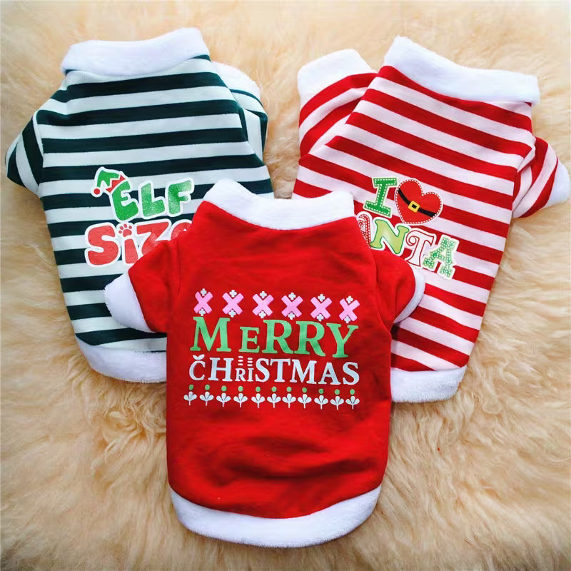 3Pcs Christmas Pet Clothes Set, Striped Fleece Dog Cat Sweater