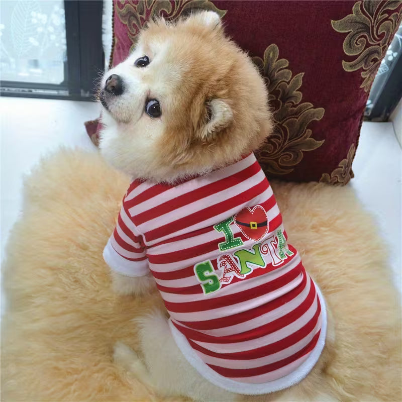 3Pcs Christmas Pet Clothes Set, Striped Fleece Dog Cat Sweater