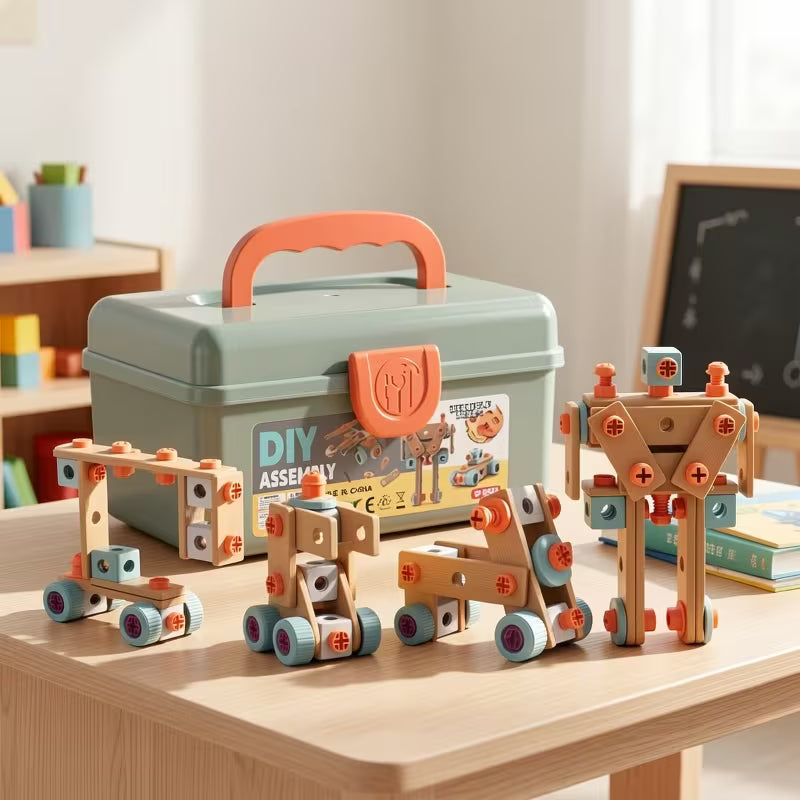 Kids Screw Disassembly Tool Box Toy | DIY Assembly Puzzle Large Blocks for 3Y+