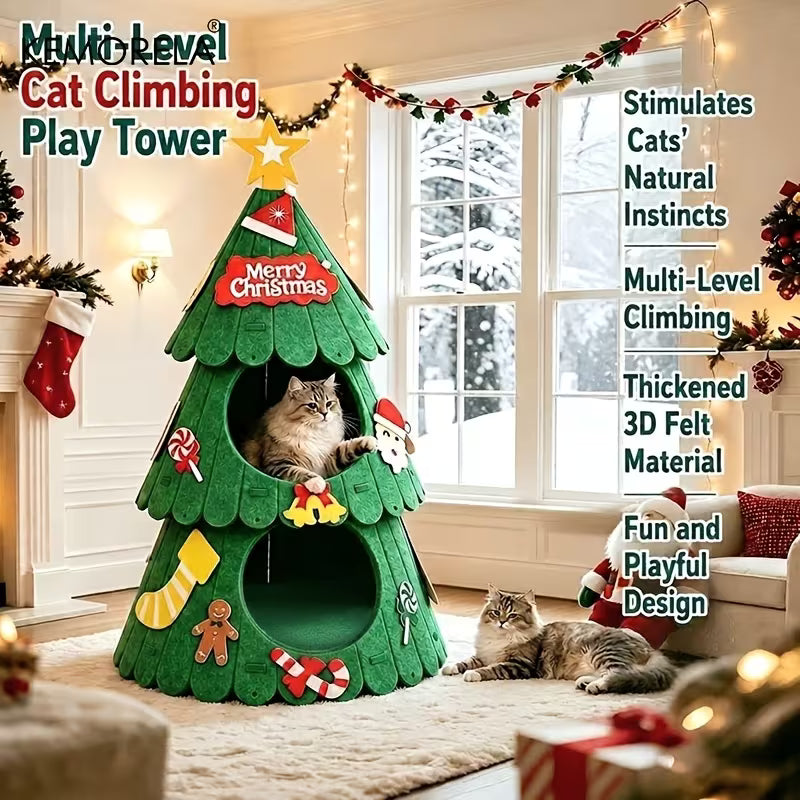 Christmas Tree Felt Cat Tent | Double Layer Dual-Use Cat Cave Bed & Climbing Frame