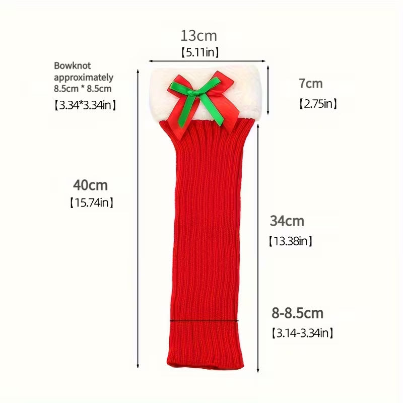 Christmas Plush Leg Warmers with Bows, Women's Winter Cozy Foot Covers