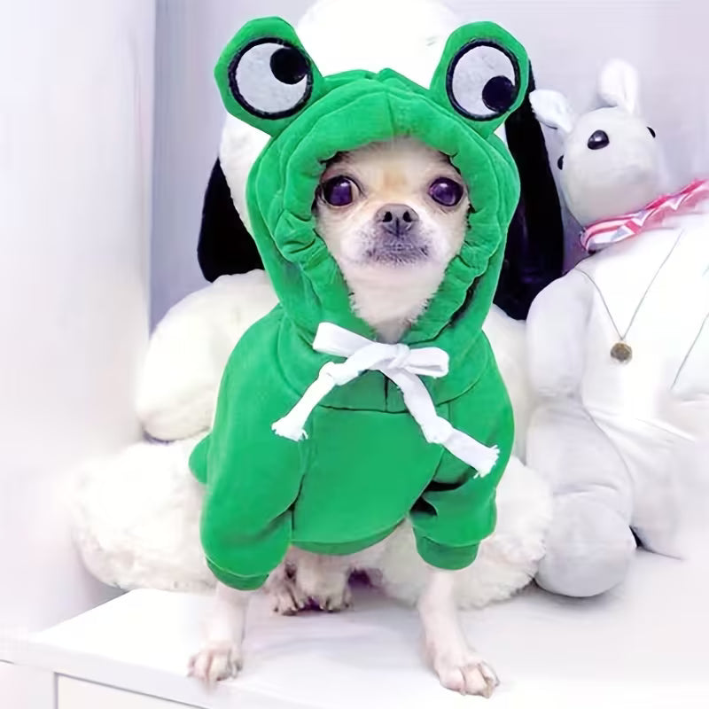 Cartoon Frog Pet Hoodie | Thermal Polyester Pullover Sweater for Small Dogs Cats