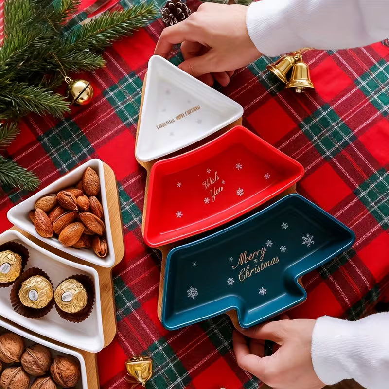 Christmas Tree-Shaped Ceramic Snack Plate Set, 3-Tier Detachable Serving Tray