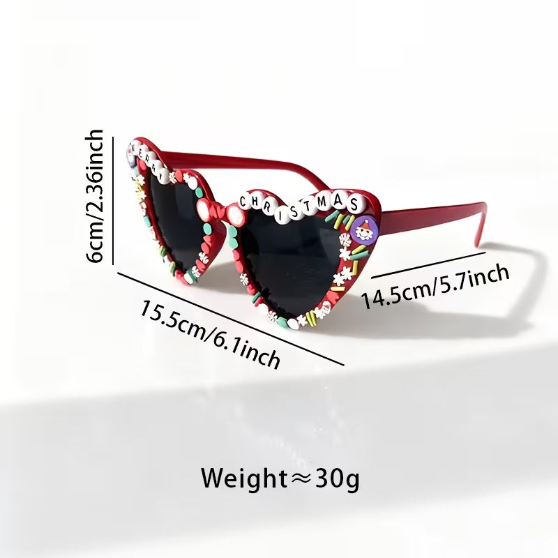 Heart-Shaped Christmas Glasses, Merry Christmas Party Photo Props