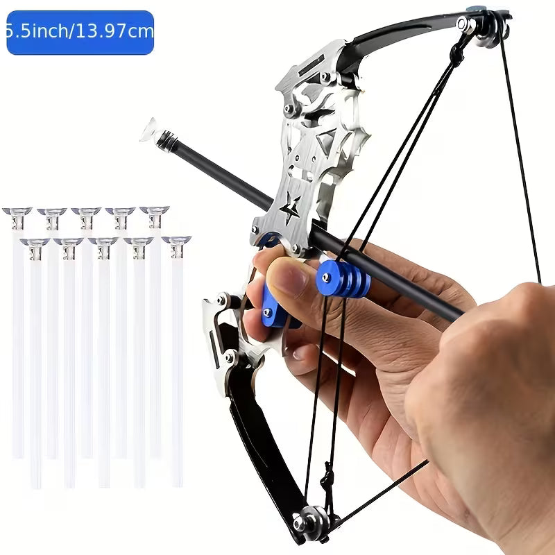 Mini Stainless Steel Archery Bow Set | 5.5in Ambidextrous Bow for Outdoor Shooting Practice
