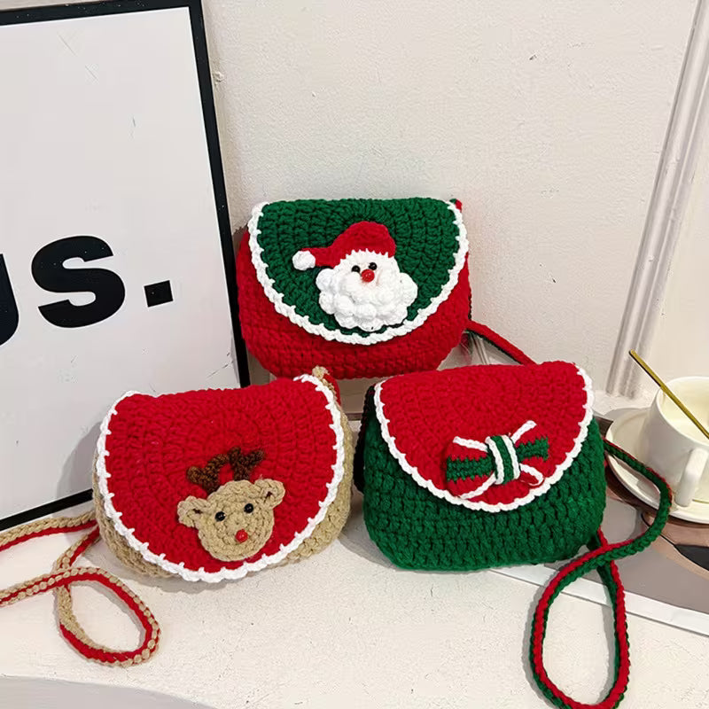 Handmade Crochet Santa Reindeer Christmas Bag | Women Buckle Closure Crossbody Purse