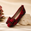 Women's Plaid Bow Flats, Vintage British Christmas Shallow Mouth Shoes