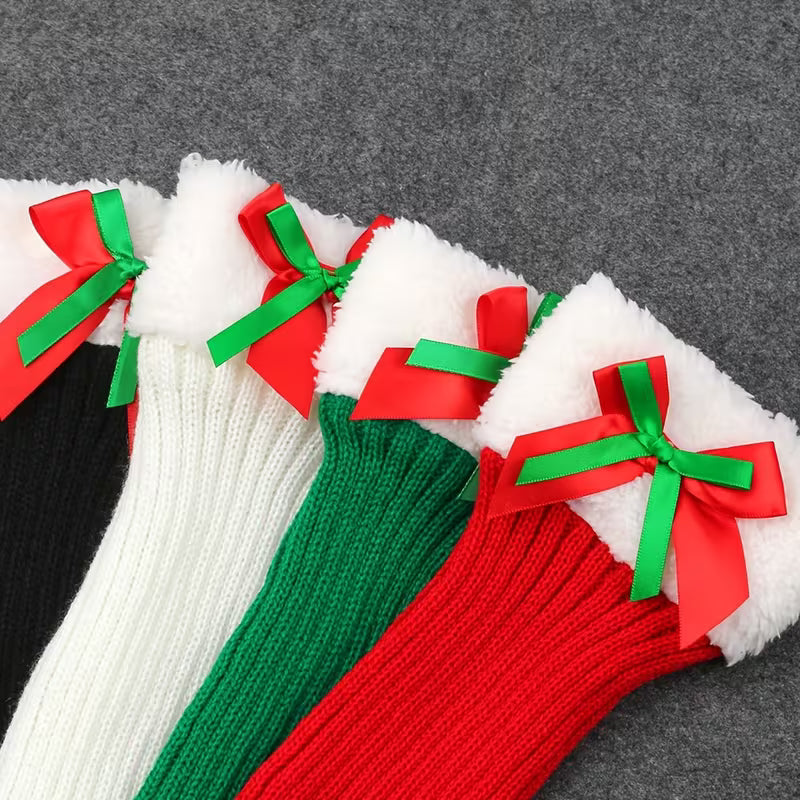 Christmas Plush Leg Warmers with Bows, Women's Winter Cozy Foot Covers
