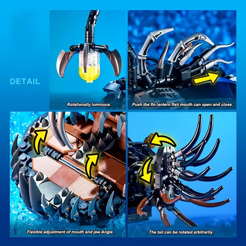 038+pcs Mechanical Fish Lantern Blocks | Black Light-up DIY Building Model for 14+