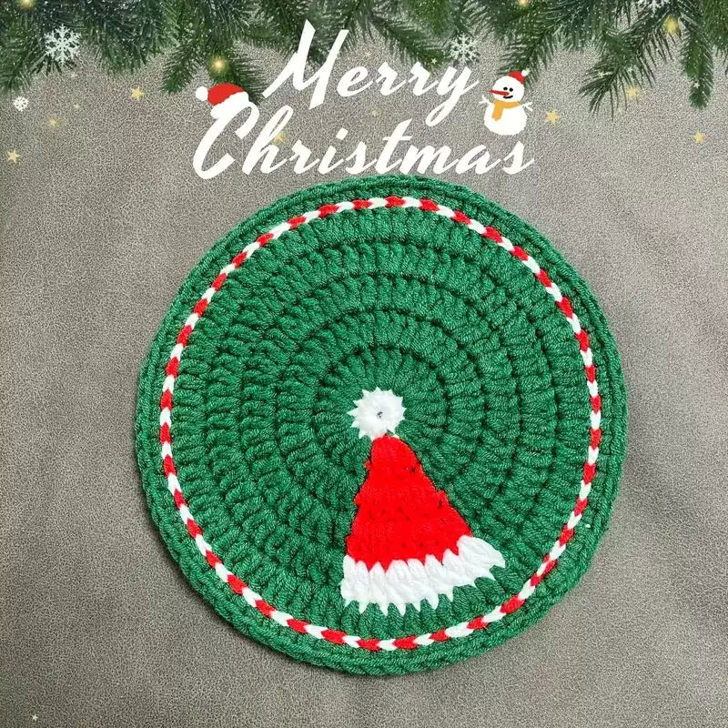 Knitted Santa Snowman Coaster Christmas Table Decor Gift