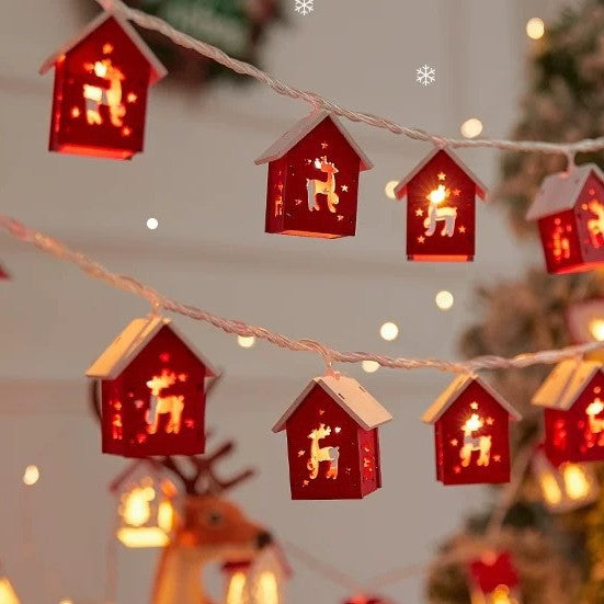 Wooden Christmas House LED String Lights