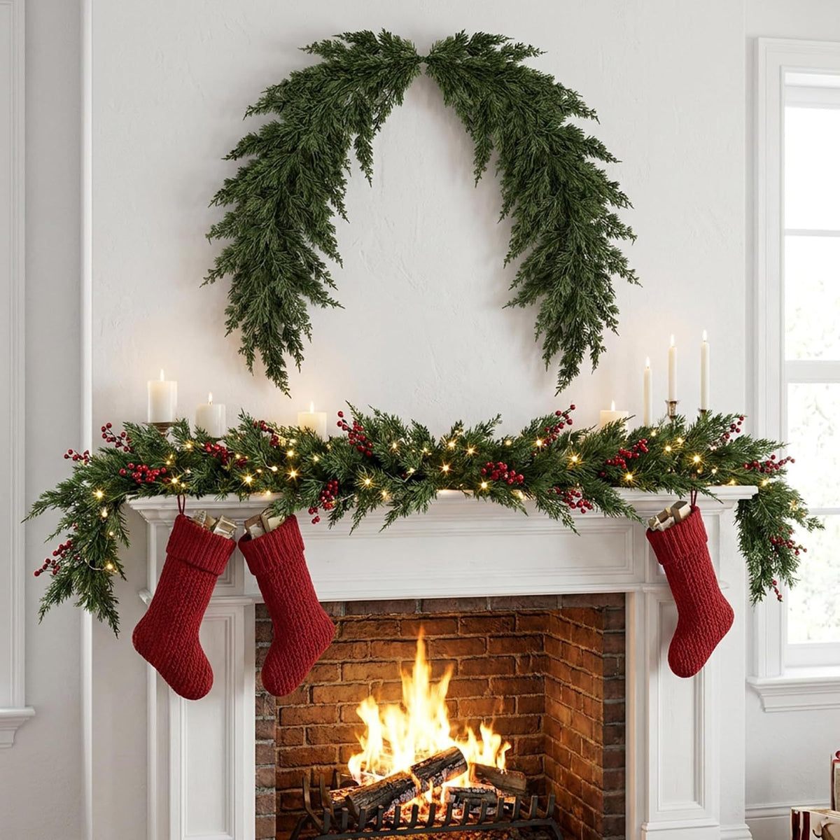 Soft PVC Norfolk Pine Garland, Christmas Greenery Decor