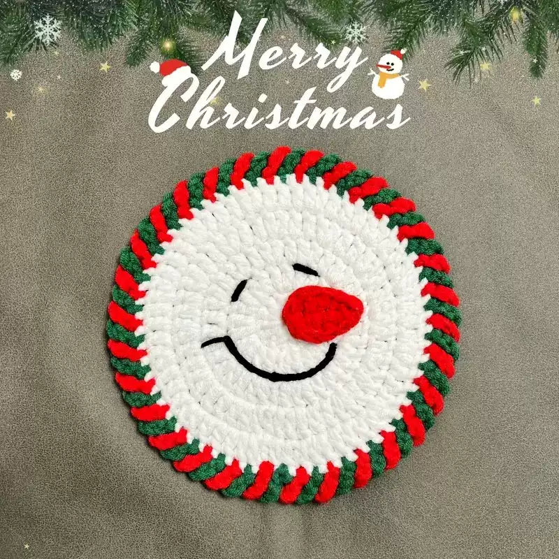 Knitted Santa Snowman Coaster Christmas Table Decor Gift