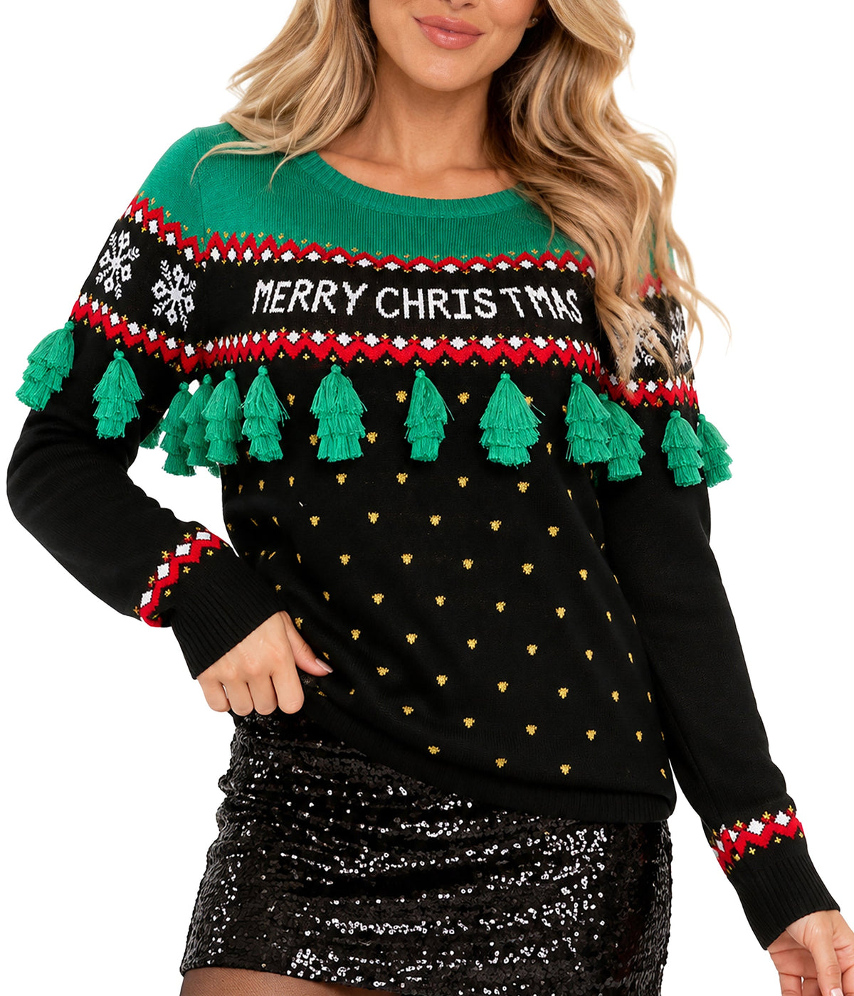 Women's Christmas Tree Tassel Ugly Christmas Sweater