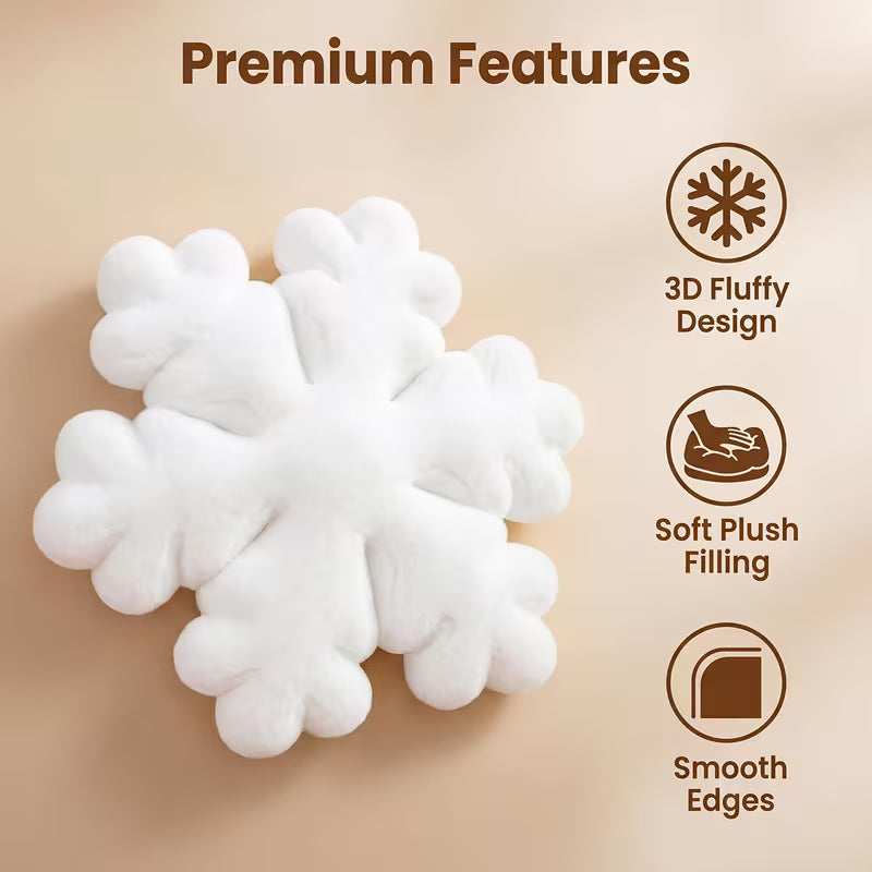 White Snowflake Plush Throw Pillow, 18" Soft Decorative Christmas Cushion