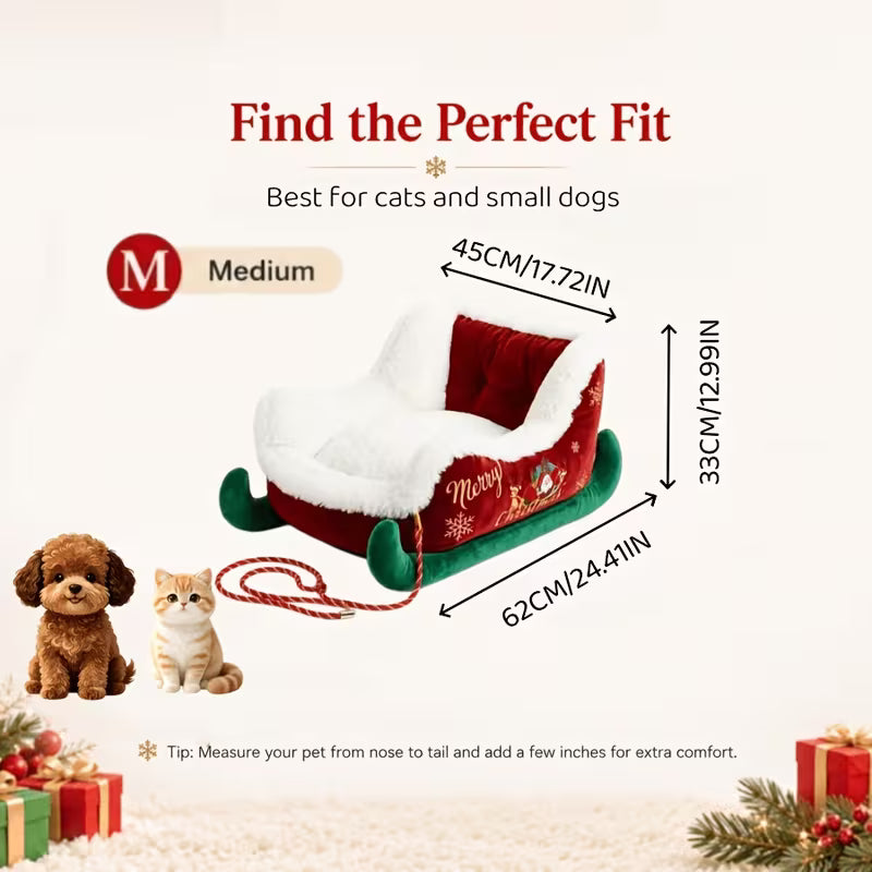 Christmas Sleigh Pet Bed, Plush High Bolster Cat Dog Sofa - Small