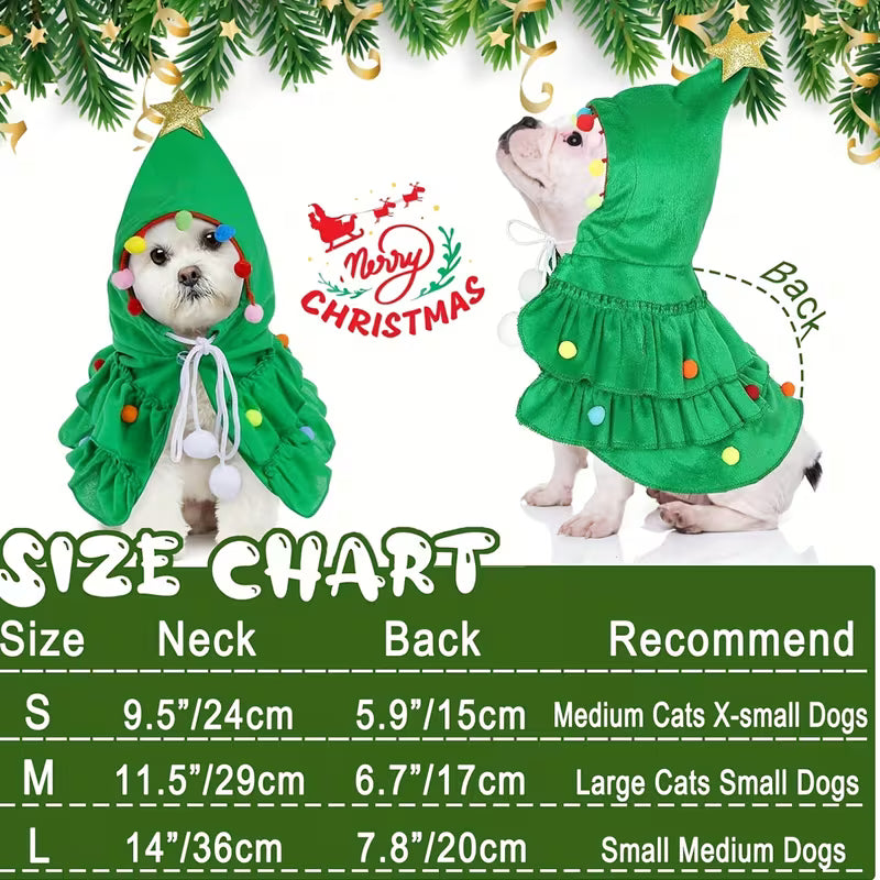 Christmas Tree Pet Cape Shawl | Knit Polyester Tether Costume for Small Cats and Dogs