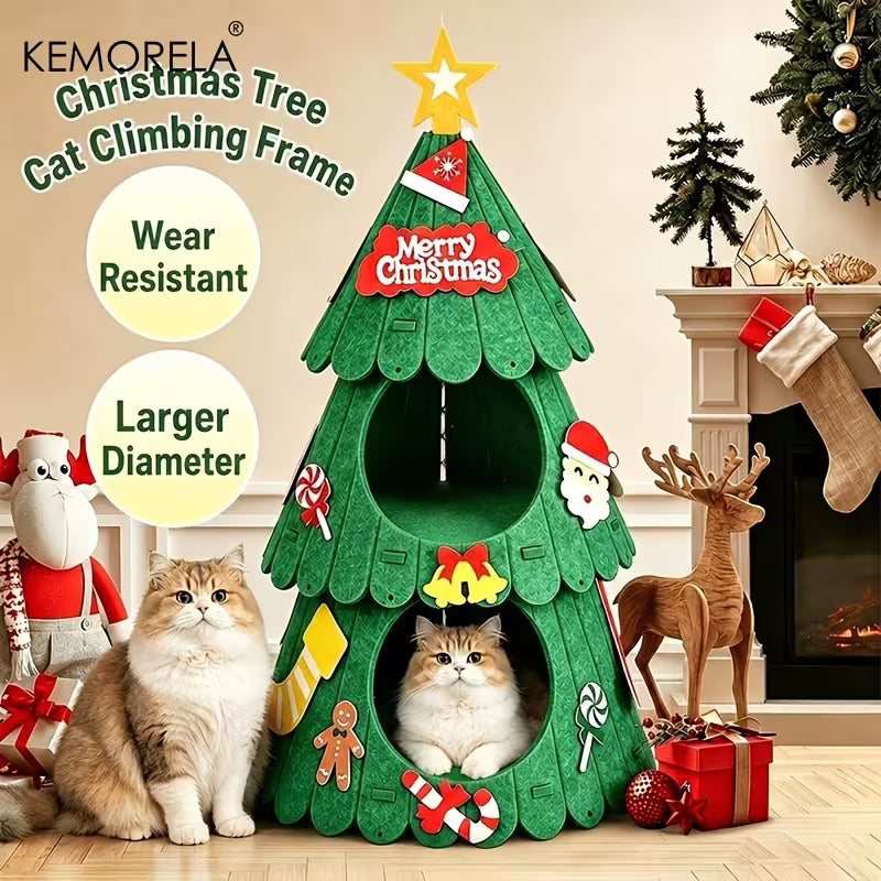 Christmas Tree Felt Cat Tent | Double Layer Dual-Use Cat Cave Bed & Climbing Frame