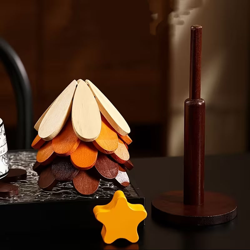 Embroidered Lace Christmas Tree Coaster | Bamboo Foldable Heat Resistant Cup Mat