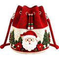 Christmas Crochet Bucket Bag, Santa Reindeer Drawstring Crossbody Purse
