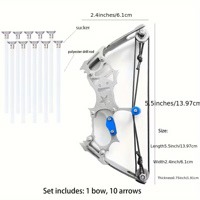 Mini Stainless Steel Archery Bow Set | 5.5in Ambidextrous Bow for Outdoor Shooting Practice