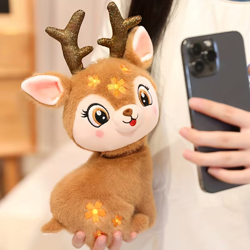 Dark Brown Starry Sika Deer Plush Doll | 30cm Reindeer Elk Stuffed Figure Holiday Gift