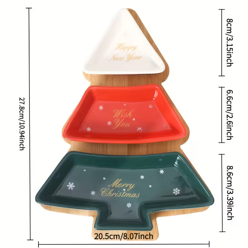 Christmas Tree-Shaped Ceramic Snack Plate Set, 3-Tier Detachable Serving Tray