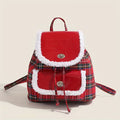 Christmas Red Plaid Backpack, Women's Winter Fashion School Bag