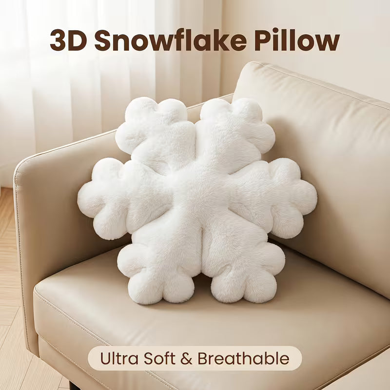 White Snowflake Plush Throw Pillow, 18" Soft Decorative Christmas Cushion