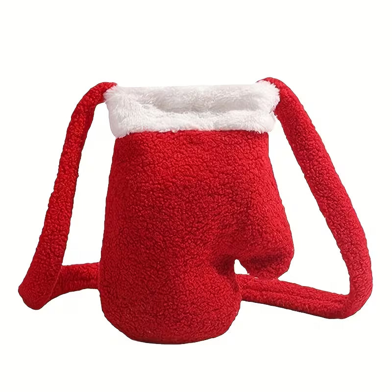 Vintage Red Glove Plush Christmas Bag | Embroidered Polyester Tote Crossbody Purse
