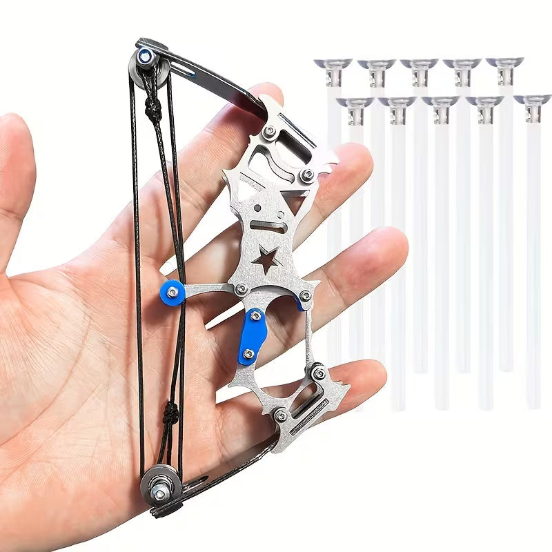 Mini Stainless Steel Archery Bow Set | 5.5in Ambidextrous Bow for Outdoor Shooting Practice
