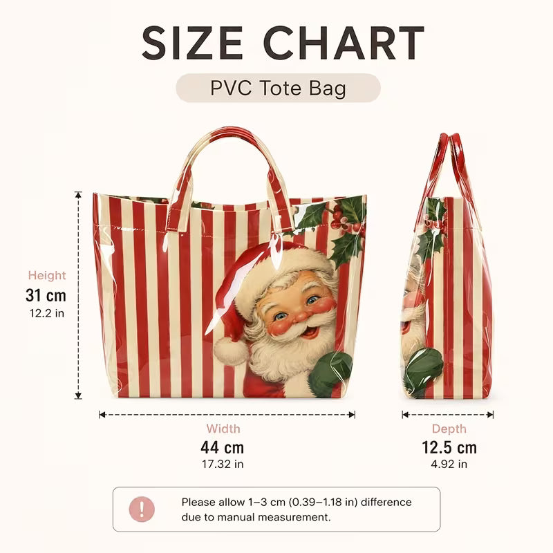 Christmas Striped Tote Bag, Santa Print Top-Handle Purse for Women